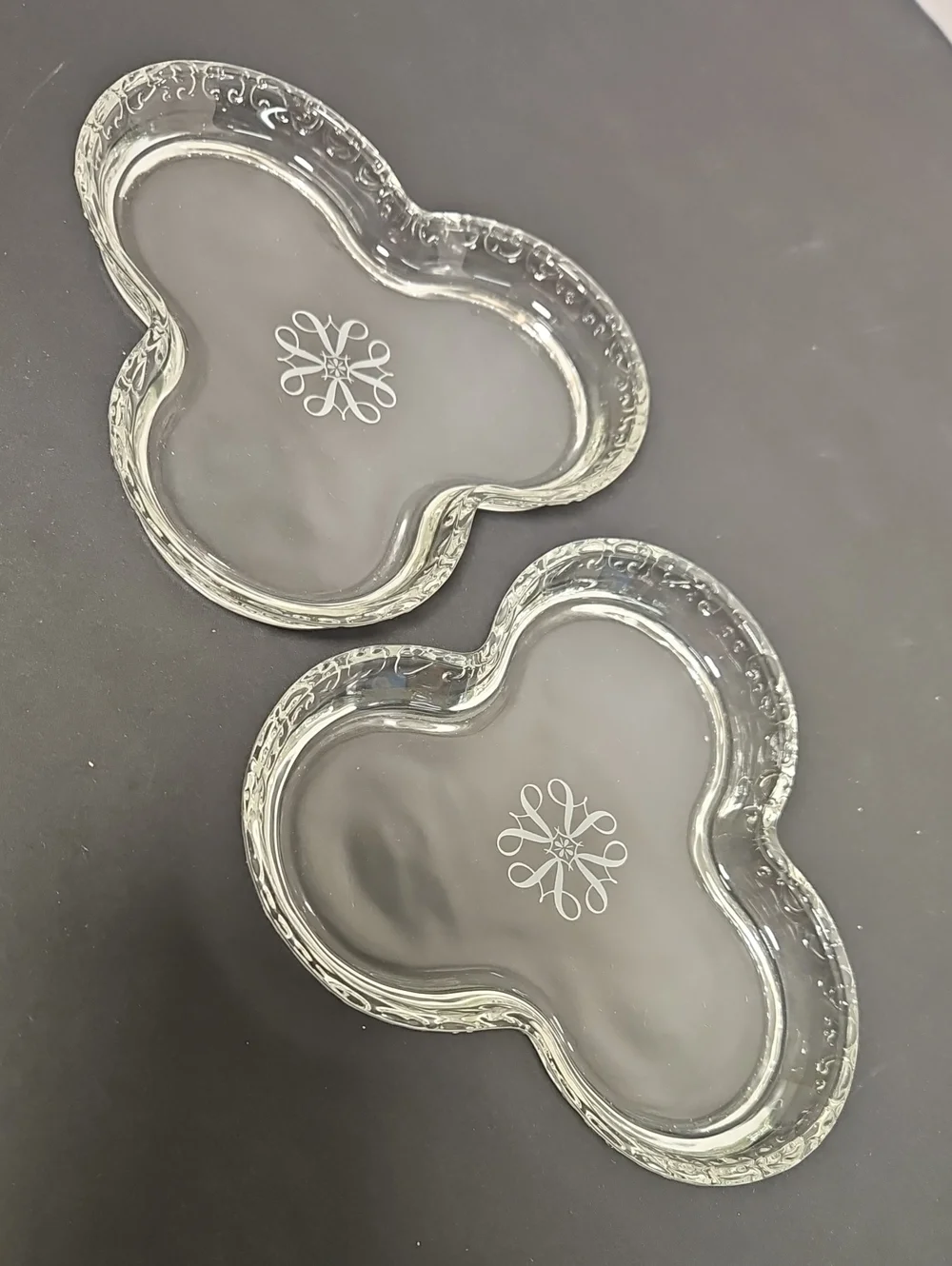 Vintage Avon Glass Three Leaf Clover Shape Ring Trinket Vanity Tray 2 Piece Lot